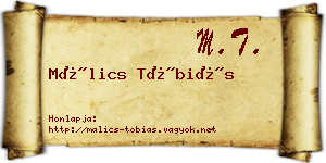Málics Tóbiás névjegykártya